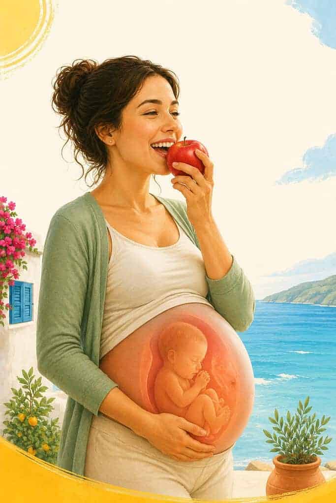 Educazione alimentare e salute orale 5 donna in gravidanza che mangia una mela